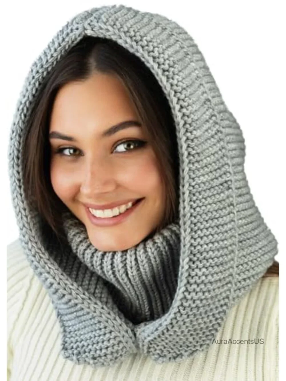 Knit Hooded Scarf for Women Wool Balaclava Detachable Neck Gaiter Hat Scarf